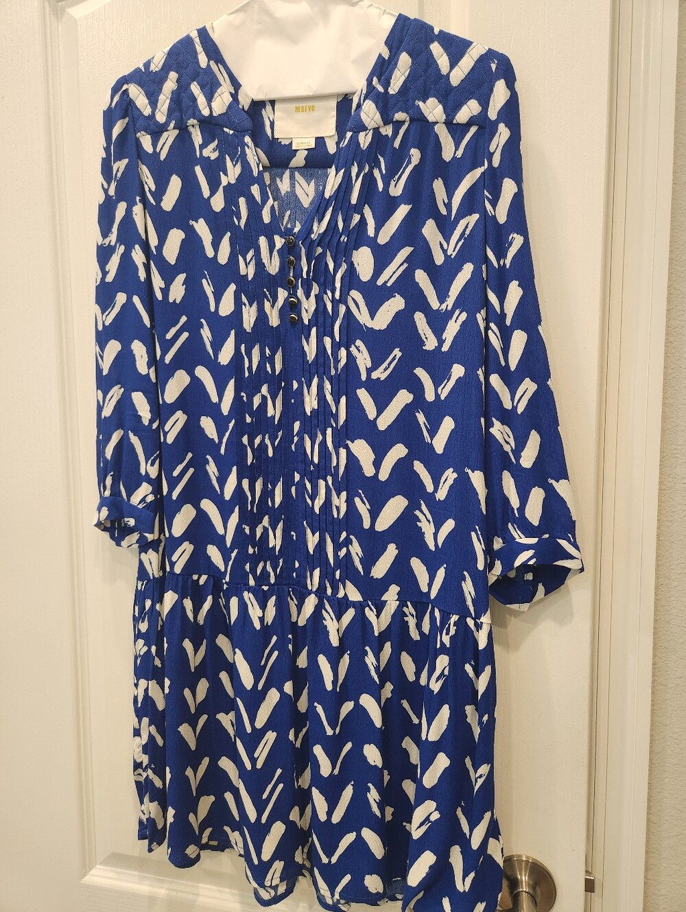 Anthropologie Maeve Blue and White Printed Tunic Dress size XS
